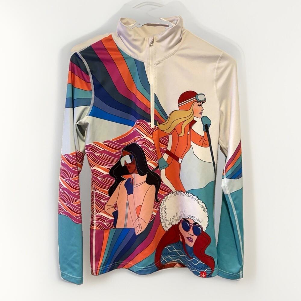 Krimson Klover Vixen Baselayer Top Womens XS Ski Pop Art Rainbow 1/4 Zip Graphic